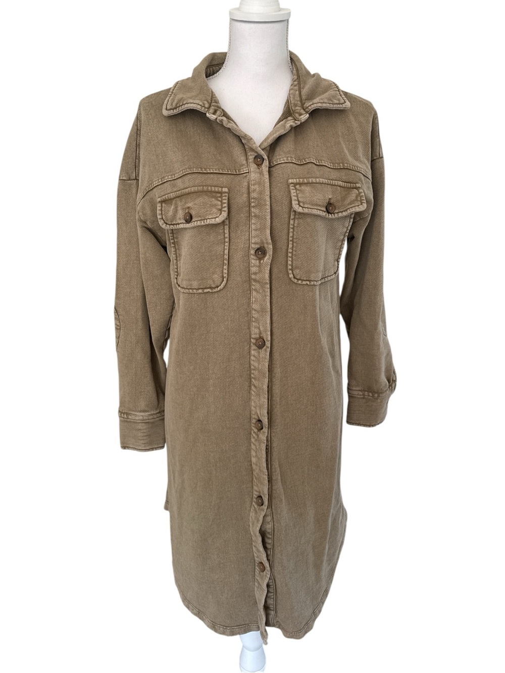 Anthropologie Pilcro Shacket Dress in the color Moss Size Small